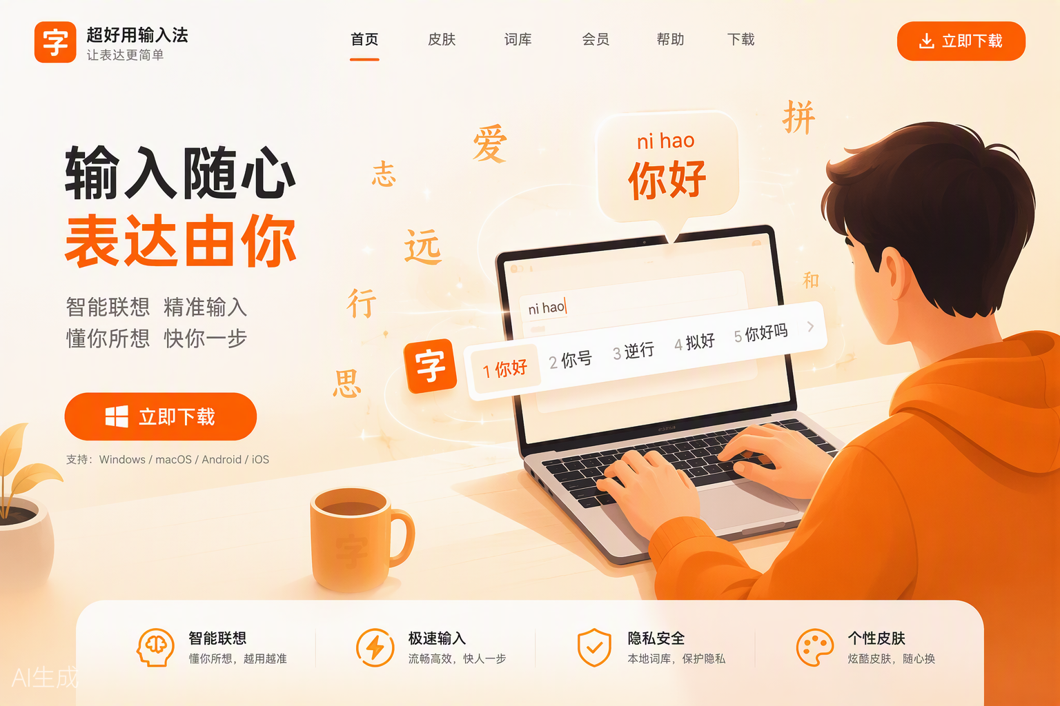 搜狗输入法智能拼音输入示意,打字更快更准